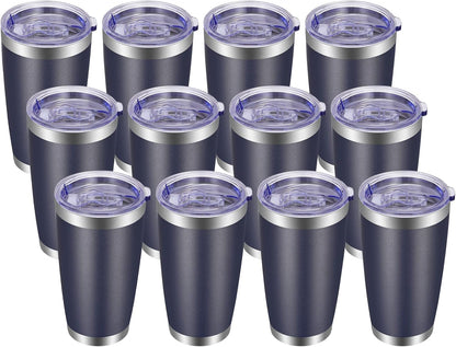 VEGOND 20oz Tumbler with Lid and Straw Stainless Steel Tumbler Cup Bulk Vacuum Insulated Double Wall Travel Coffee Mug Powder Coated Coffee Cup, Black, 12 Pack