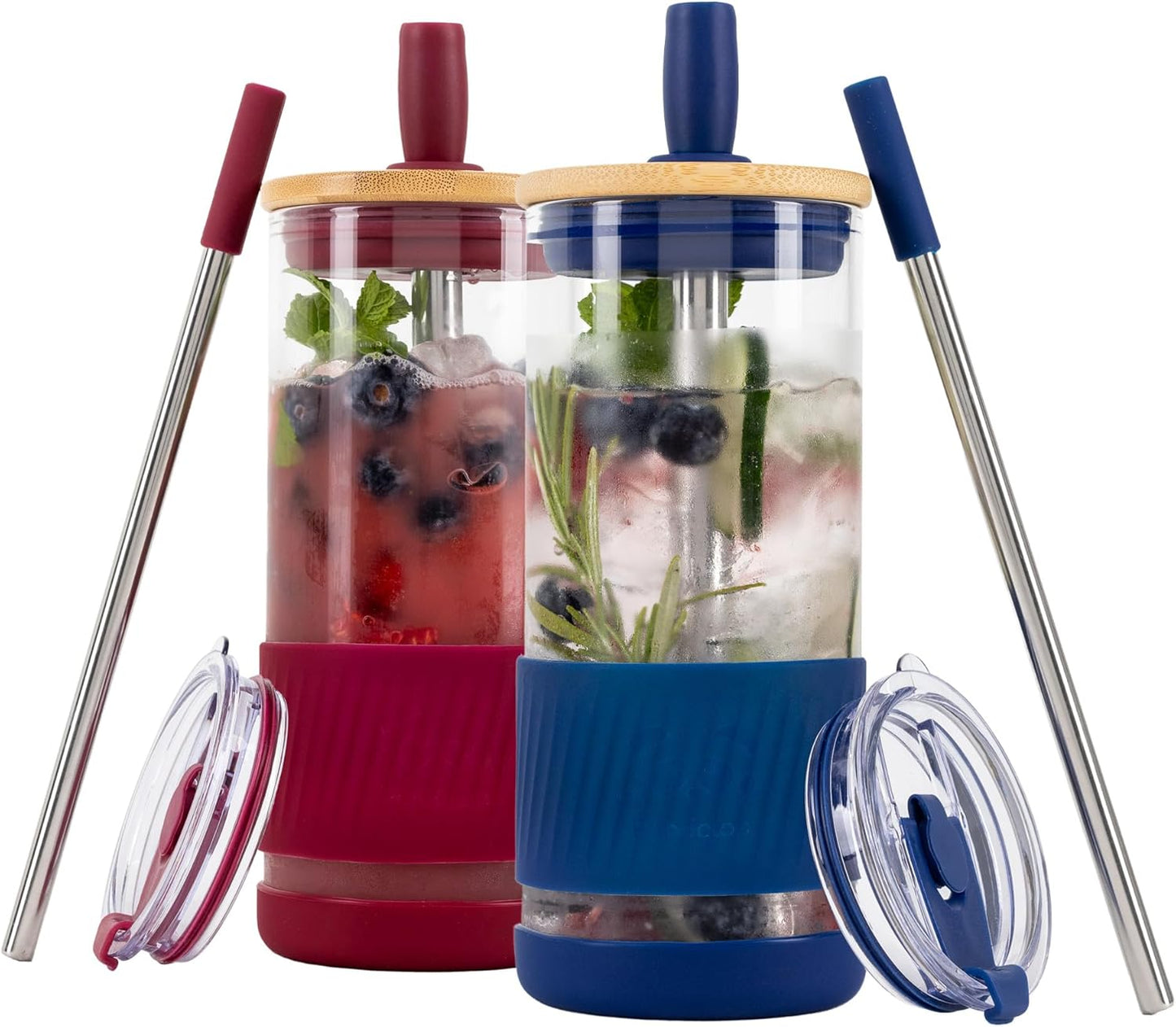 Pandaloo® Glass Cups With Lids and Straws -20 Fl Oz- Perfect Size Iced Coffee Cup - Smoothie Cup With Bamboo Lid and On the go Lid - Glass Tumbler With Straw (1 Count (Pack of 1), Lilac Rhapsody)