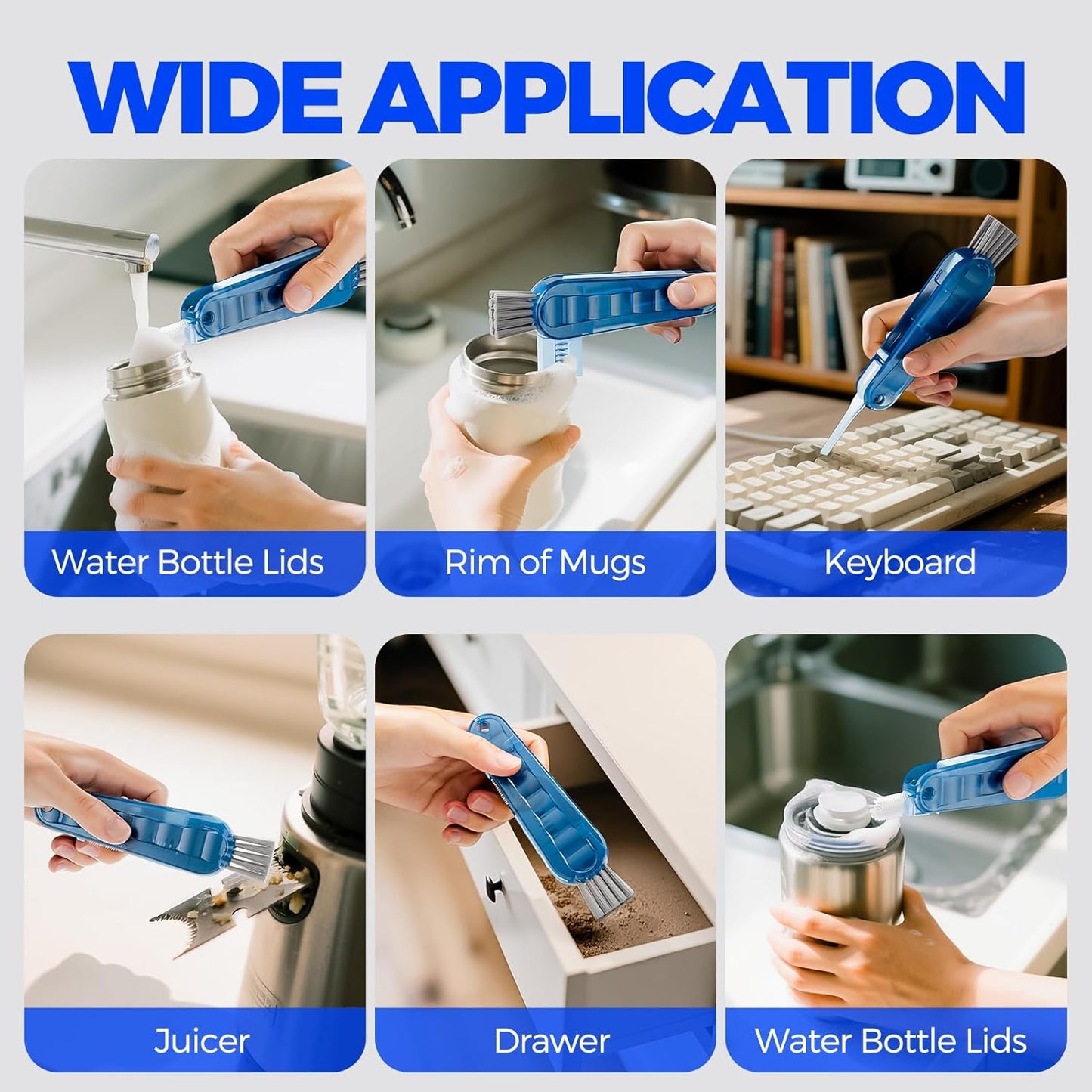 6 PACK Holikme 4 in 1 Cup Lid Cleaning Brush Set with 3 Straws, Multifunctional Bottle Brush, Silicone Cup Lid Gap Cleaner, Durable Bristle Crevice Cleaning Brush,Flat End Brushes,Navy & Black & Olive