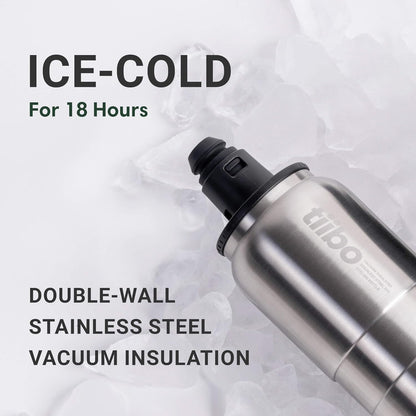 tiibo Vacuum Insulated Stainless Steel Bike Water Bottle, Double Wall, No-Squeeze, Fast Flow Sport Nozzle, Designed for Cycling, Biking, Fitness & Sports, Fits Most Bike Cages (Brushed, 23OZ)