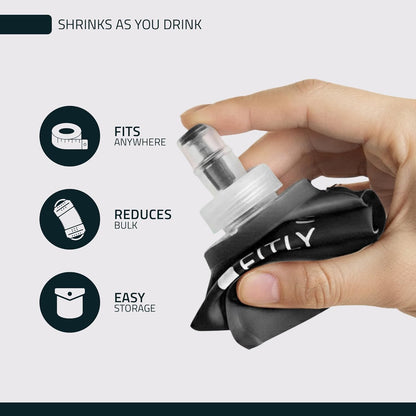 FITLY Soft Flask - Shrink As You Drink Soft Water Bottle for Hydration Pack - Folding Water Bottle Ideal for Running, Hiking, Cycling, Climbing & Rigorous Activity