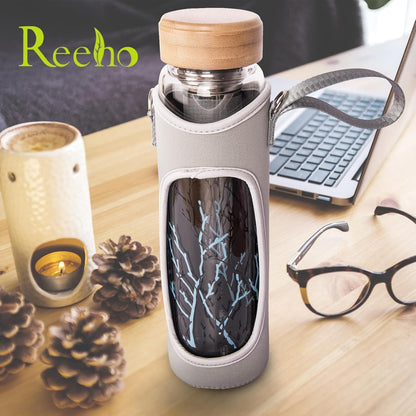32oz Borosilicate Glass Water Bottle with Tea Infuser, Tea Tumbler with Strainer, Reusable Travel Mug with Sleeve & 2 Lids, Glass Drinking Bottle for Hot or Cold Drinks