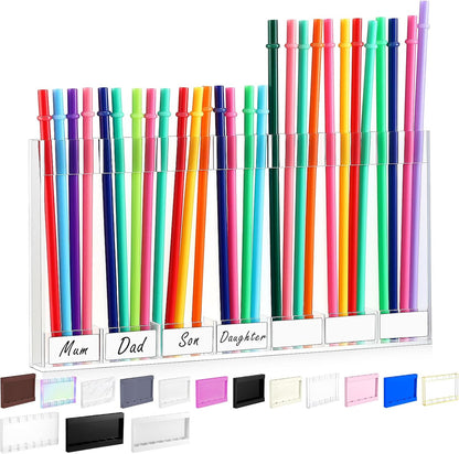Qinyoung Acrylic Straw Holder for Cabinet Door with Double Sided Adhesive Tape Reusable Straw Organizer Tumbler Storage Kitchen Accessories Container for Counter Cupboard(Classic,Large,Transparent)