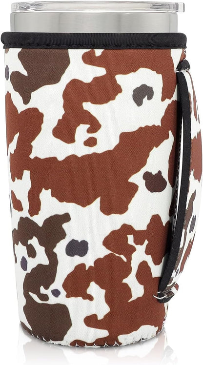 Reusable Iced Coffee Cup Sleeve Neoprene Insulated Sleeves Cup Holder with handle Idea for 30oz - 32oz Tumbler Cups, Protein Shake Bottles(Only Cup Sleeves), Black - Colors B