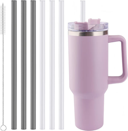Joshey 12 Inch Tritan Replacement Straws for Stanley 40oz Tumbler - 6 Pack Reusable Long Straws with Cleaning Brush, Fits 30oz & 40oz Stanley Cup Accessories, BPA-Free (6 Colors)