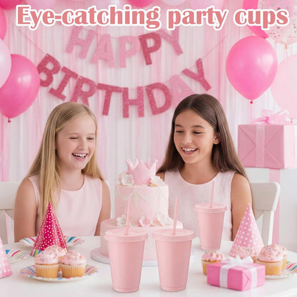 Sieral 30 Pack Cups with Lids and Straws Kids Tumbler with Straw Reusable Water Bottle Iced Coffee Travel Mug Adults Plastic Cups for Parties 16 oz (Candy Colors)