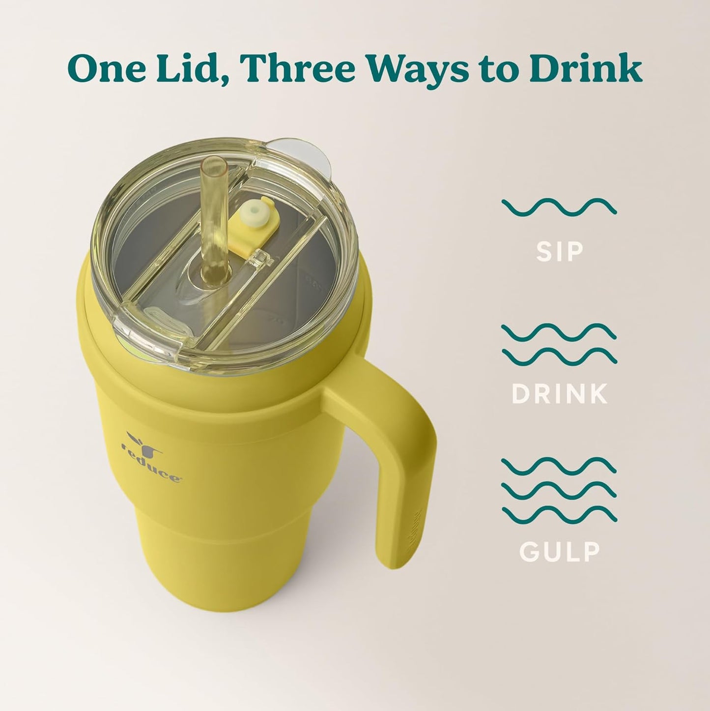 REDUCE 24 oz Stainless Steel Tumbler with Handle - Dual-Wall Vacuum Insulated Travel Mug, Sweat-Proof Lid & Reusable Straw - Keeps Drinks Cold for 24 Hrs, Fits Cupholders, Dishwasher Safe - Lilac Bud