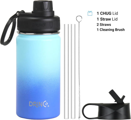 Drinco Stainless Steel Water Bottle Spout Lid Vacuum Insulated Double Wall Water Bottle Wide Mouth (40oz 32oz 22oz 18oz 14oz) Leak Proof Keep Cold Sport Camping Hiking (22 oz, 22oz Black)