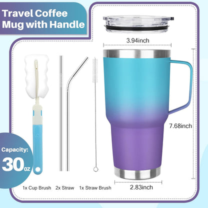 40 oz Tumbler with Handle, Insulated Tumbler with Lid and Straw, Reusable Stainless Steel Vacuum Insulated Cup, 100% Leak Proof Thermal Travel Coffee Mug Cup for Cold and Hot (Light Purple)
