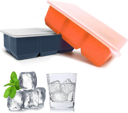 Excnorm Silicone Ice Cube Trays 3 Pack - Large Size Silicone Ice Cube Molds with Leak Proof Removable Lid Square Ice Cube Tray And BPA Free for Cocktail,Whiskey, Stackable Flexible Ice