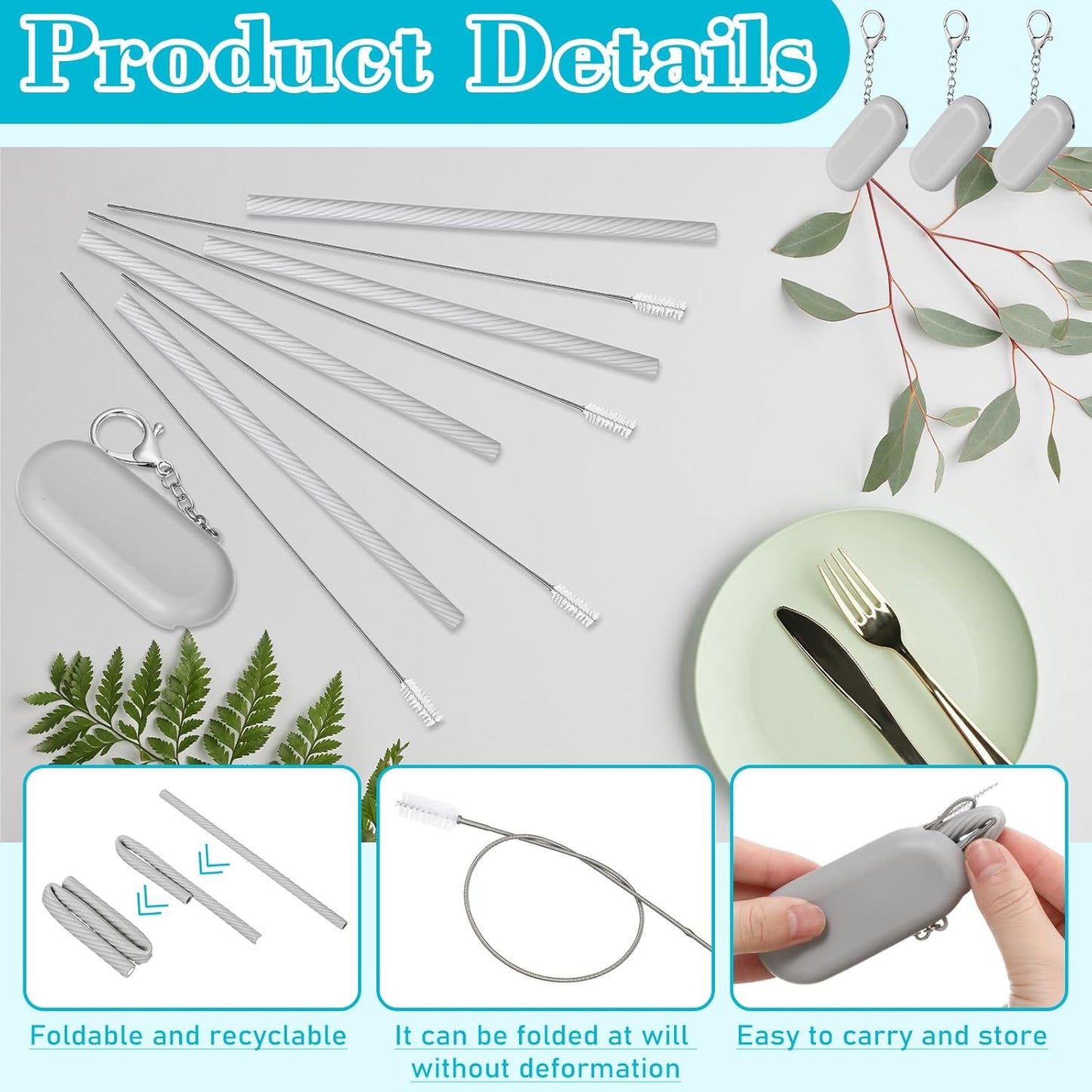 Meanplan 4 Sets Cruise Ship Essentials,4 Set Silicone Straws with Case Reusable Silicone Portable Drinking Straw Set for Party Travel Cold or Hot with 4 Carry Case, 4 Cleaning Brushes (Classic Color)