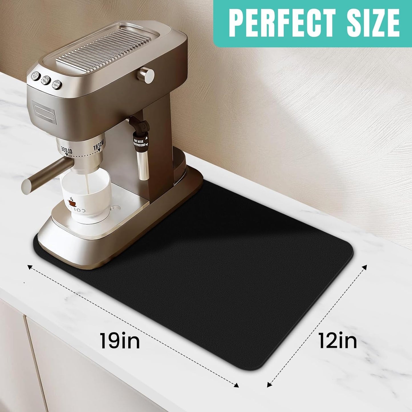 WISELIFE Coffee Mat Super Absorbent Dish Drying Mat Coffee Bar Accessories Match with Machine Large Drying Mats for Kitchen Counter 12" W x 19" L, Black