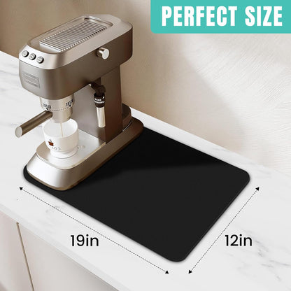 WISELIFE Coffee Mat Super Absorbent Dish Drying Mat Coffee Bar Accessories Match with Machine Large Drying Mats for Kitchen Counter 12" W x 19" L, Black