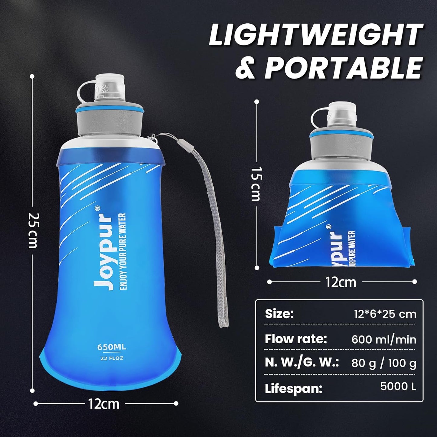 Water Filter Survival - Collapsible Water Bottle with Filter 0.01 Micron Squeeze Filtered Water Bottle 22oz for Hiking Backpacking Camping BPA-Free(White 650ml)