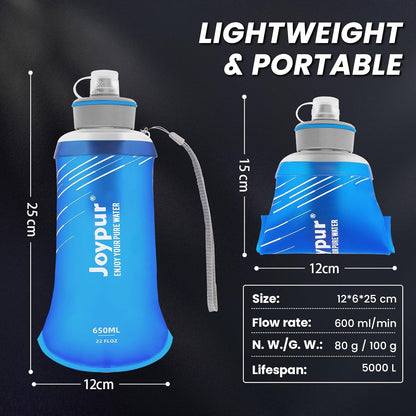 Water Filter Survival - Collapsible Water Bottle with Filter 0.01 Micron Squeeze Filtered Water Bottle 22oz for Hiking Backpacking Camping BPA-Free(White 650ml)