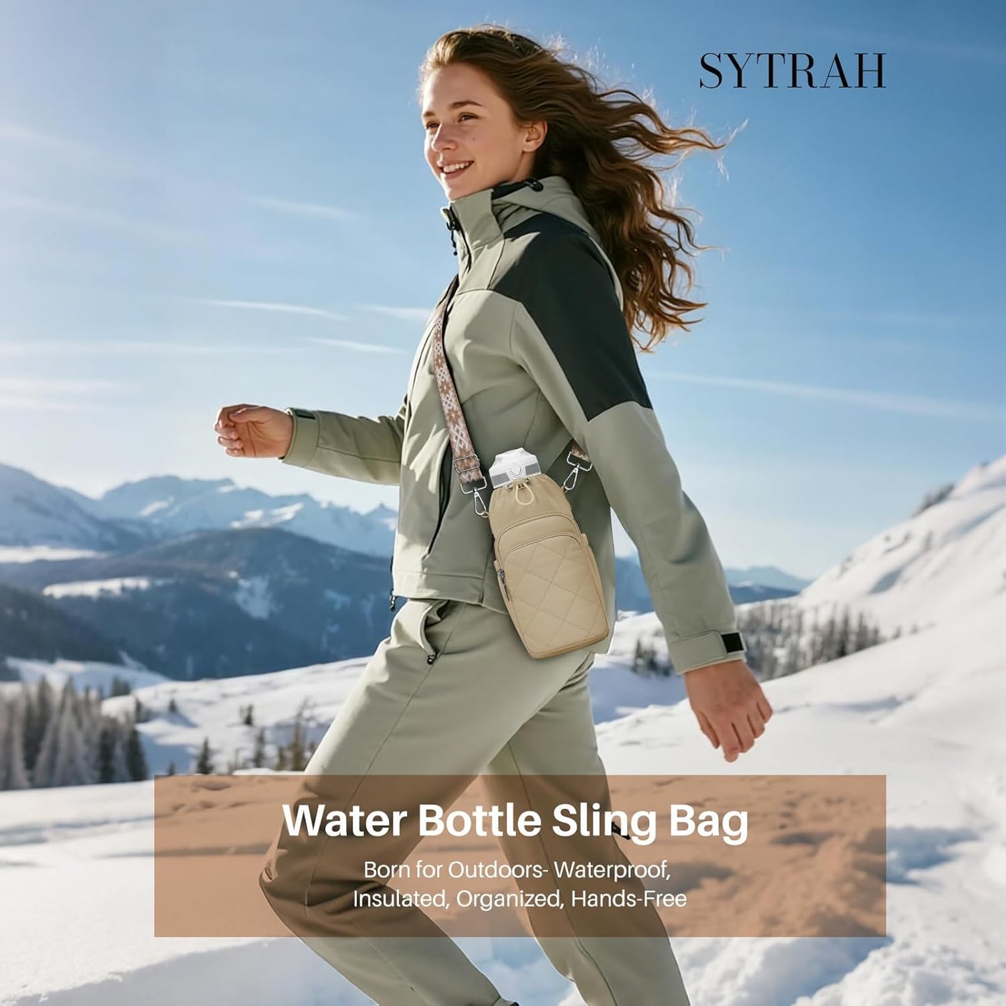 SYTRAH Water Bottle Bag Crossbody，Insulated Water Bottle Purse Crossbody Water Bottle Holder with Strap 40 oz