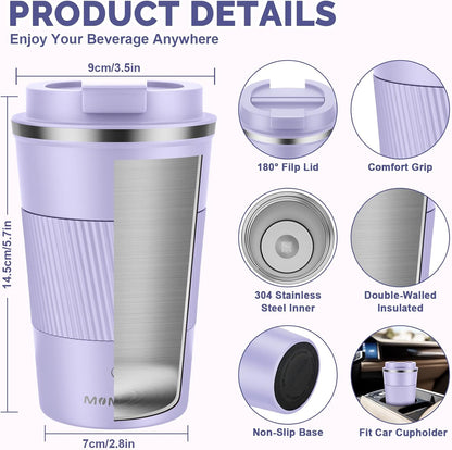 MOMSIV 12oz Travel Mug, Insulated Coffee Cup with Leakproof Lid, Travel Coffee Mug Vacuum Stainless Steel Double Walled Reusable Coffee Cup for Hot and Cold Water Coffee