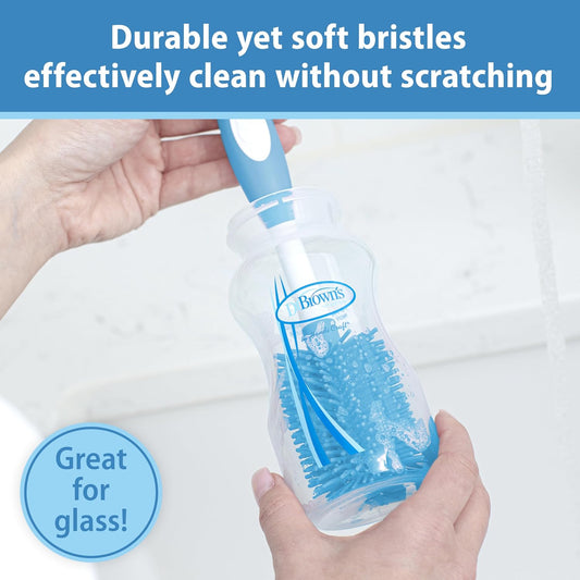 Dr. Brown's Soft Touch No Scratch Baby Bottle Cleaning Brush Nipple Cleaner with Stand and Storage Clip, BPA Free, Blue 1-Pack