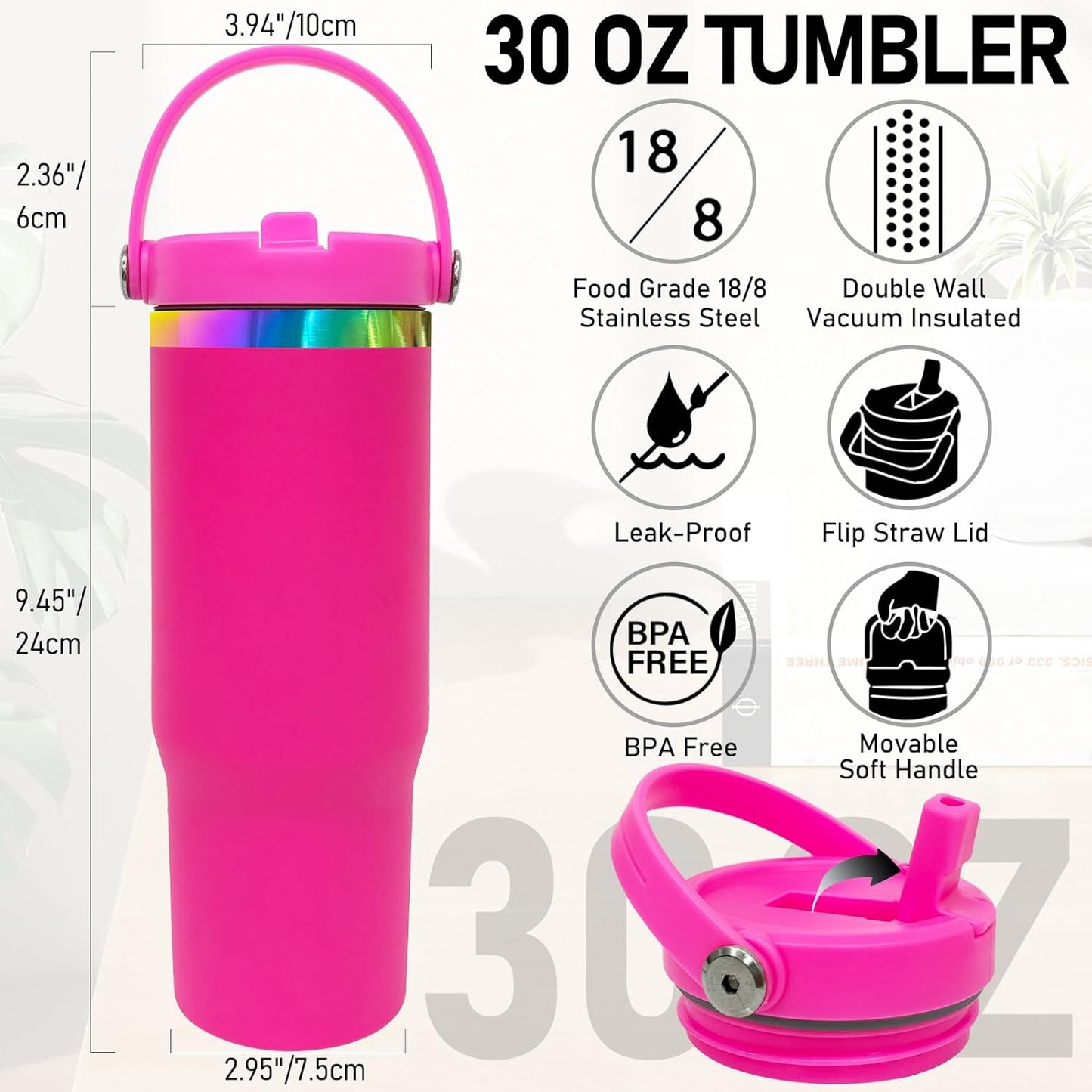 30 oz Tumbler Bulk with Handle and Straw, Vacuum Insulated Tumblers with Flip Straw and Top Handle, Leakproof Powder Coated Tumbler, Stainless Steel Travel Mug for Coffee (Black, 1 Pack)