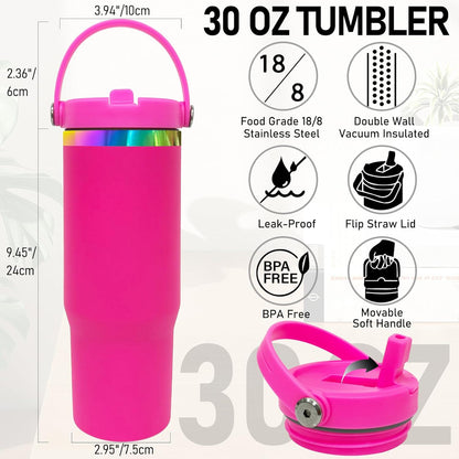 30 oz Tumbler Bulk with Handle and Straw, Vacuum Insulated Tumblers with Flip Straw and Top Handle, Leakproof Powder Coated Tumbler, Stainless Steel Travel Mug for Coffee (Black, 1 Pack)