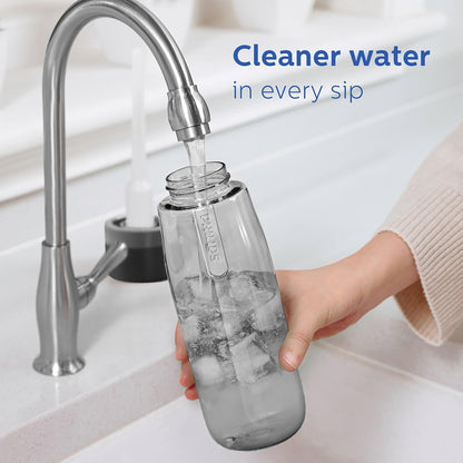 PHILIPS Filtered Water Bottle, BPA-Free Tritan Plastic Water Bottles, Replaces 450 Plastic Water Bottle with Reusable GoZero Everyday Water Filter, Portable Filtering Bottle for Travel, 22 oz, Green