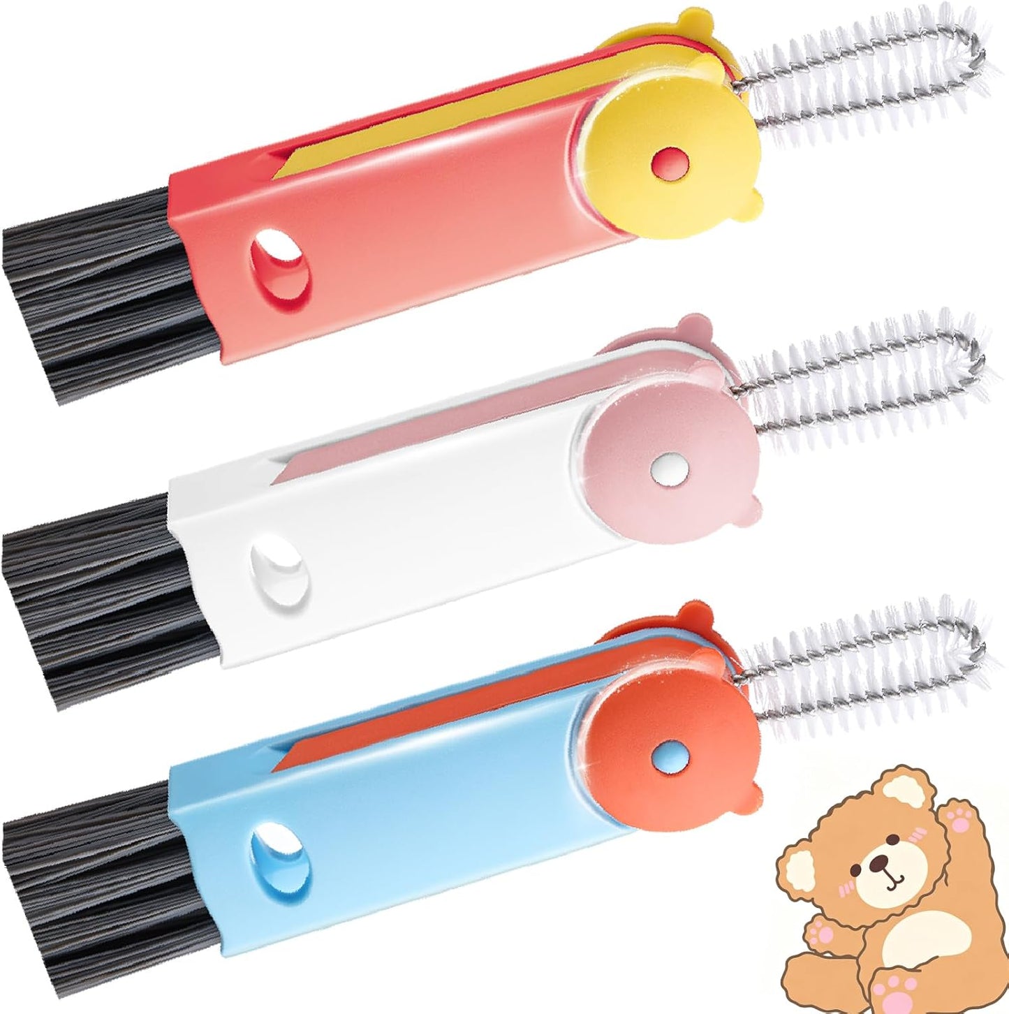 3 in 1 Cup Lid Cleaning Brush, 4PCS Multifunctional Crevice Cleaning Brush for Water Bottle Insulated Cup Tumbler Lid Groove Narrow Space Detail Cleaner Home Kitchen Gadgets