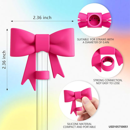 Compatible with Stanley Cup Accessories - 3Pcs 10mm Bow Straw Topper Compatible with Stanley Cup Straw Cover Cap, 2pcs Pink Bow Charms for Stanley 30&40 Oz Tumbler with Handle