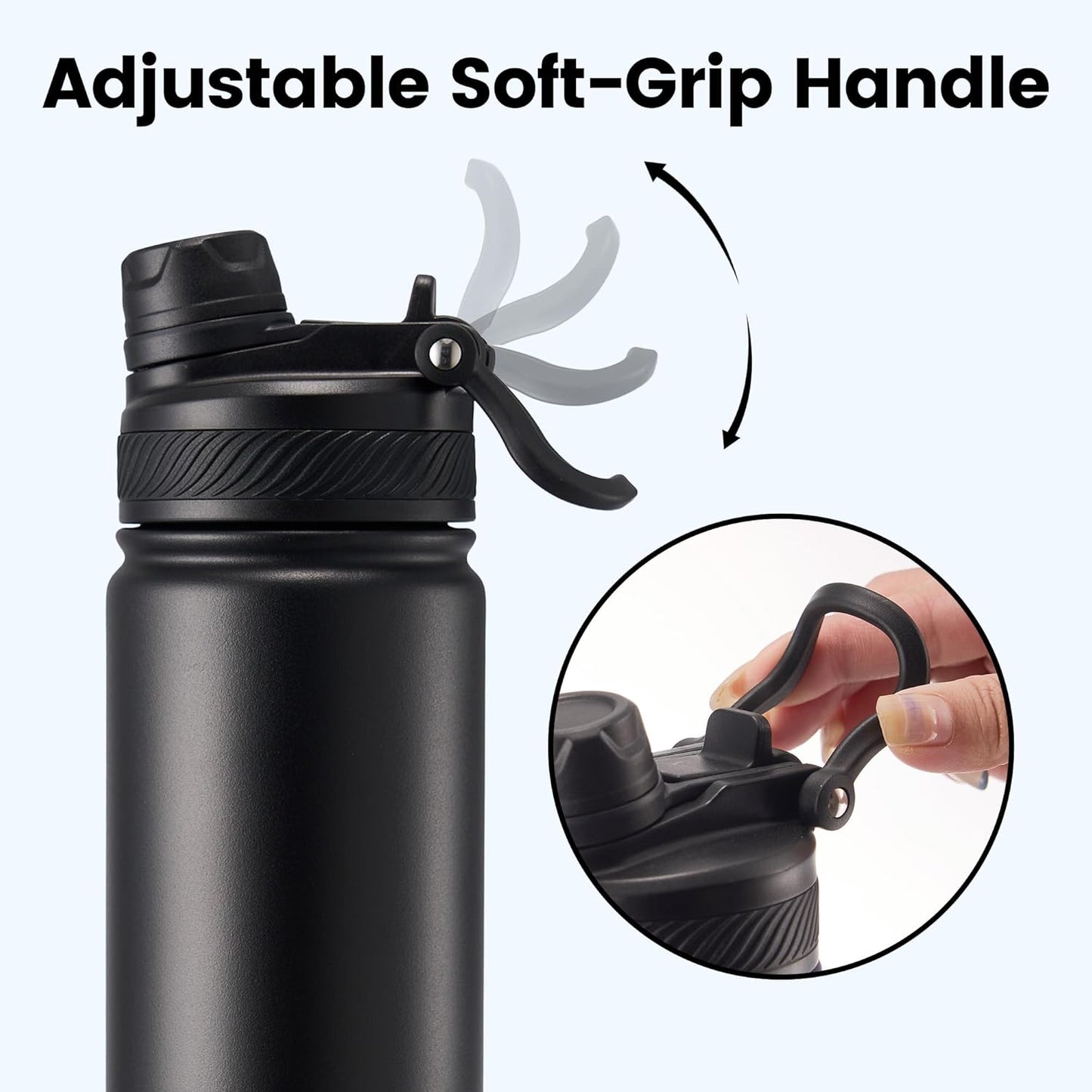 Fijinhom 18 oz Insulated Water Bottle, 2-in-1 Straw and Spout Lid Stainless Steel Thermos, Leak-Proof, Double Wall Vacuum Flask, Keep Cold 24H for Outdoor, Sports, Travel, School (Black)