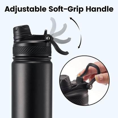 Fijinhom 18 oz Insulated Water Bottle, 2-in-1 Straw and Spout Lid Stainless Steel Thermos, Leak-Proof, Double Wall Vacuum Flask, Keep Cold 24H for Outdoor, Sports, Travel, School (Black)