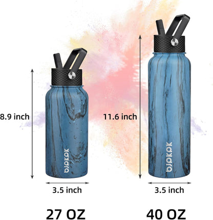 BJPKPK Insulated Water Bottles with Straw Lid, 40oz Stainless Steel Water Bottles with 3 Lids, BPA Free Leakproof Thermo, Tumblers, Cups for Sports, Gym- Midnight - Colors B