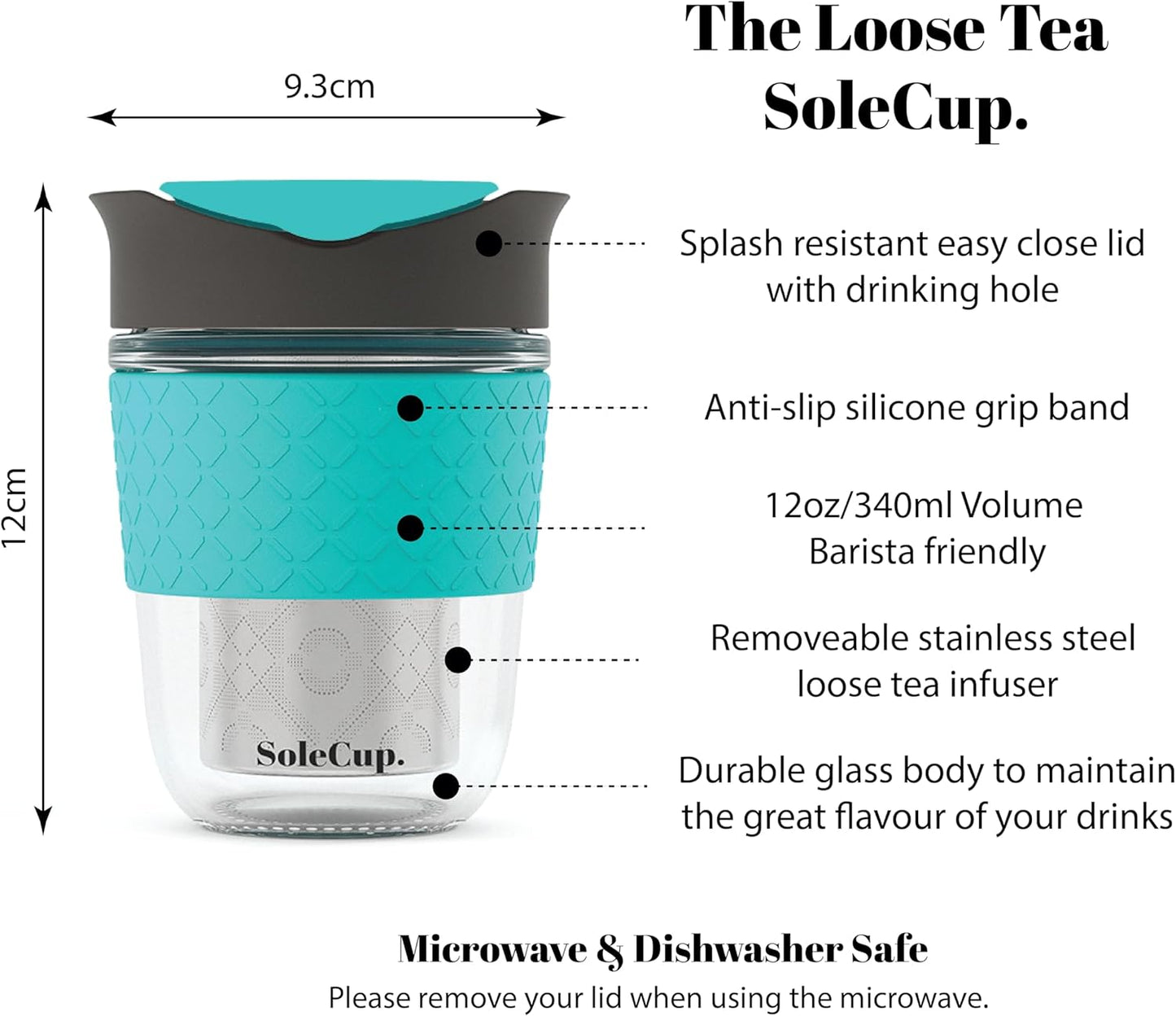 Travel Mug Loose Tea Infuser - Detachable Tea Strainer with Spillproof Lid - BPA-Free Reusable Glass Travel Coffee Cup with Silicone Band (Ice Cream, 12oz)