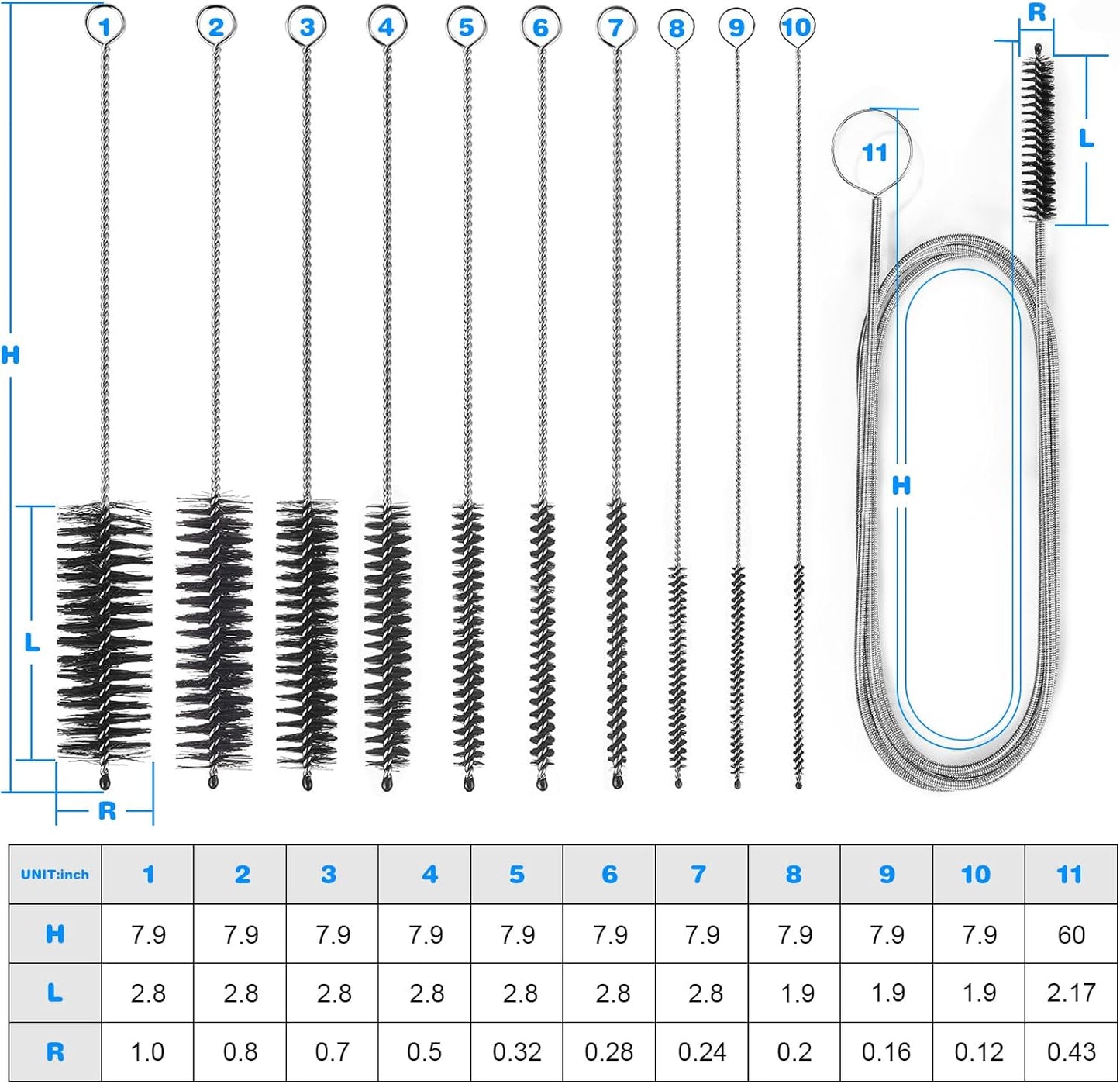 Straw Cleaner Brushes Sets, 12 Pieces 8.2 Inch Botthle Cleaning Brush and Nylon Tube Brush Brush Kit for Sippy Cup, Tumbler, Water Bottle, Drinking Straw (Black)