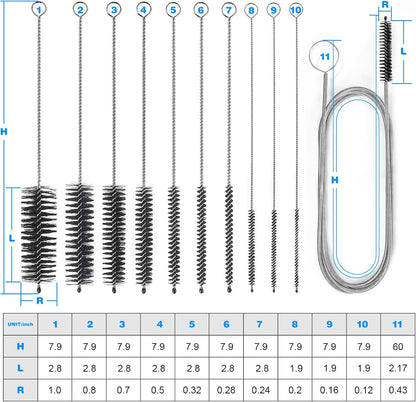 Straw Cleaner Brushes Sets, 12 Pieces 8.2 Inch Botthle Cleaning Brush and Nylon Tube Brush Brush Kit for Sippy Cup, Tumbler, Water Bottle, Drinking Straw (Black)