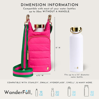 WanderFull Original HydroBag Fits Up to 32 oz Water Bottle Holder with Strap – Hands-Free Crossbody Water Bottle Carrier Bag with Phone Pocket - Colors B
