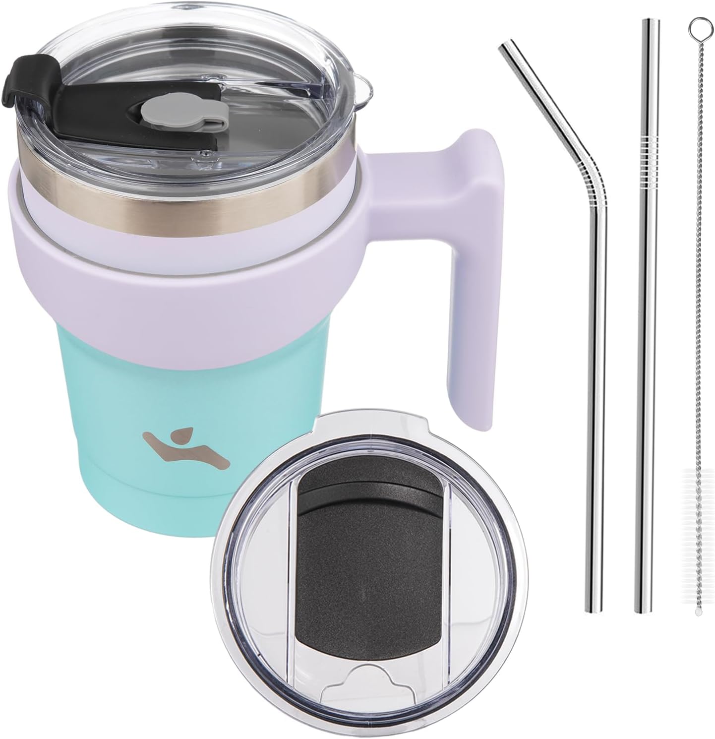 Konokyo 20 oz Tumbler with Handle and 2 Straw 2 Lid, Insulated Water Bottle Stainless Steel Vacuum Cup Reusable Travel Mug,Black