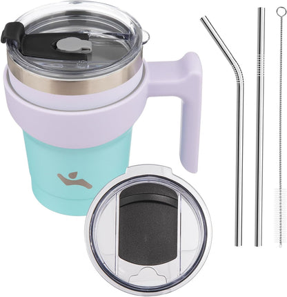Konokyo 20 oz Tumbler with Handle and 2 Straw 2 Lid, Insulated Water Bottle Stainless Steel Vacuum Cup Reusable Travel Mug,Black
