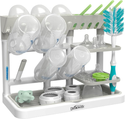Dr. Brown's Baby Bottle Drying Tower, Stand-Up Countertop Drying Rack with Organized Storage for Baby Essentials, Space Saving Vertical Rack, Black/White
