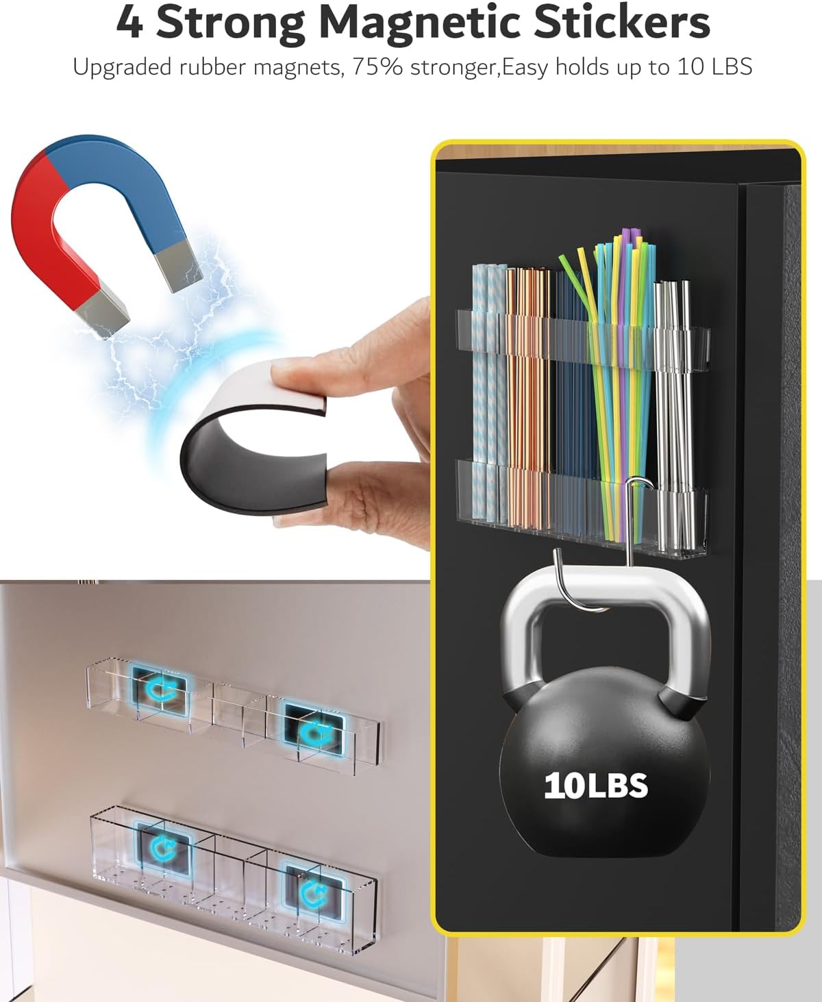 Upgraded 9.5'' Large Acrylic Straw Holder for Cabinet Door, Adjustable Space-Saving Straw Organizer Storage Dispenser for Cabinet with Ultra Sticky Adhesive Strips, 2-Part Rack, Drainage Holes