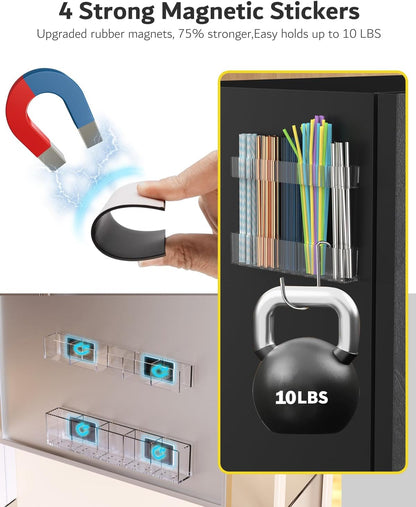 Upgraded 9.5'' Large Acrylic Straw Holder for Cabinet Door, Adjustable Space-Saving Straw Organizer Storage Dispenser for Cabinet with Ultra Sticky Adhesive Strips, 2-Part Rack, Drainage Holes