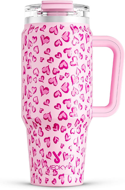 Meoky 32 oz Tumbler with Handle, Insulated Tumbler with Lid and Straw, Stainless Steel Travel Mug, Keeps Cold for 24 Hours, 100% Leak Proof, Fits in Car Cup Holder (Night)