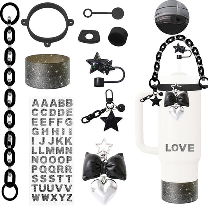 Accessories Set for Stanley Cup,Water Bottle Handle Strap,Straw Topper,Silicone Cover Cap and Boot,Keychain Charms,Handle Charms,Initials Sticker for Stanley Tumbler 40oz/30oz(Purple Ocean)
