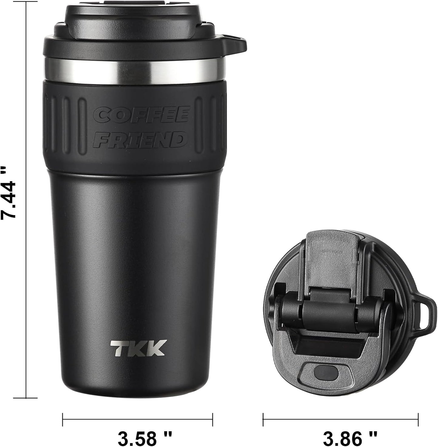 TKK Insulated Coffee Mug with Ceramic Coating, 21oz Iced Coffee Tumbler Cup with Straw Lid Double Wall Vacuum Leak Proof Travel Mug with Strap for Hot and Iced Beverage, Tungsten Steel