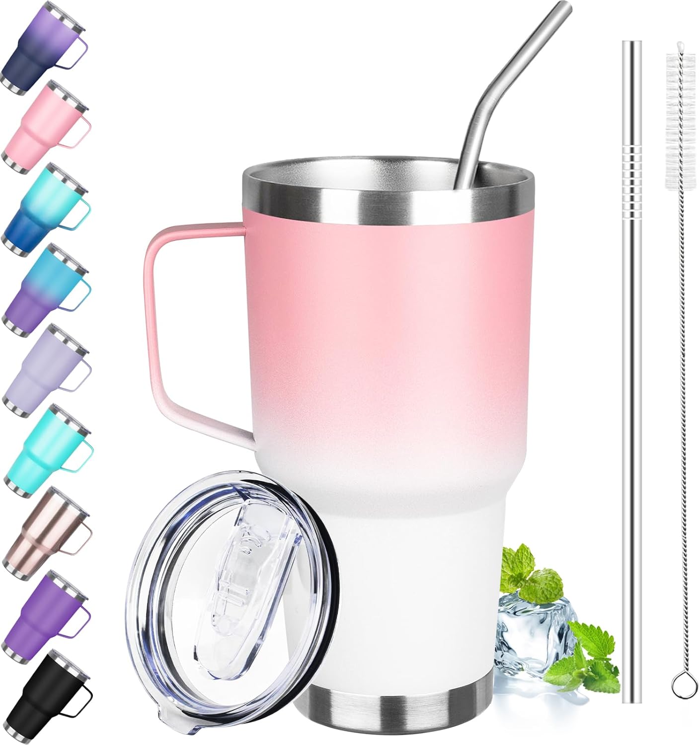 40 oz Tumbler with Handle, Insulated Tumbler with Lid and Straw, Reusable Stainless Steel Vacuum Insulated Cup, 100% Leak Proof Thermal Travel Coffee Mug Cup for Cold and Hot (Light Purple)