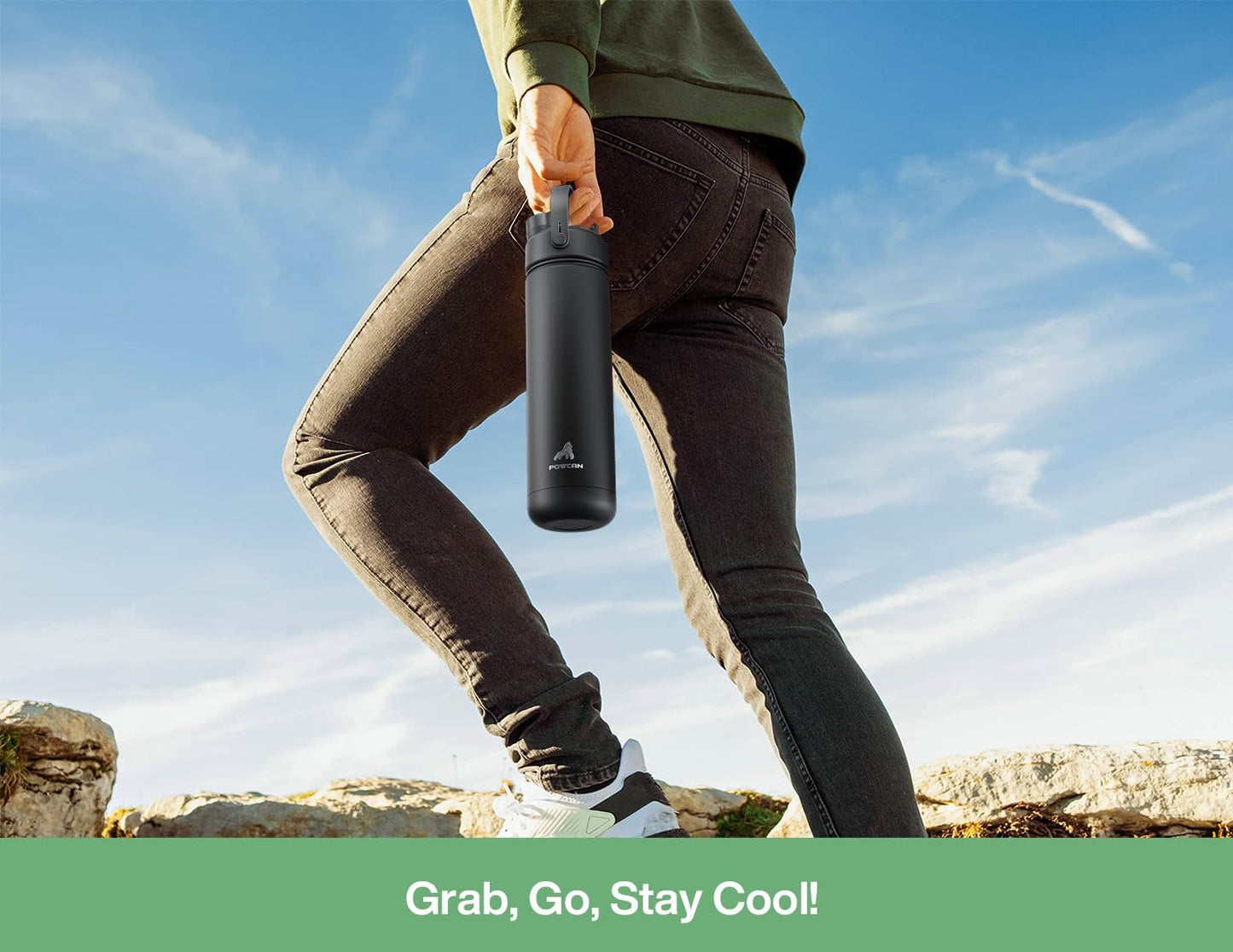 POWCAN 26 oz Insulated Water Bottle with 2-in-1 Straw and Spout Lid, Keep Cold 24H, Leak-Proof, Fits in Car Cup Holder, Stainless Steel Water Bottle for Sports, Travel, and School (Mint)