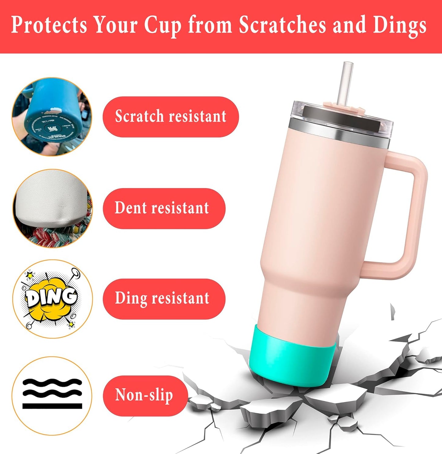 KTKUDY 2Pcs Silicone Boot for Stanley Quencher Tumbler 30 oz 40 oz & IceFlow 20 oz 30 oz & Fit Owala Freesip Water Bottle & Fit Hydro Flask & More - Cup Bottom Accessories Fit Stanley Cup