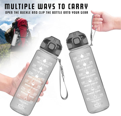 Enerbone 32 oz Drinking Water Bottle with Times to Drink and Straw, Motivational with Carrying Strap, Leakproof BPA & Toxic Free, Ensure You Drink Enough Water for Fitness Gym Outdoor