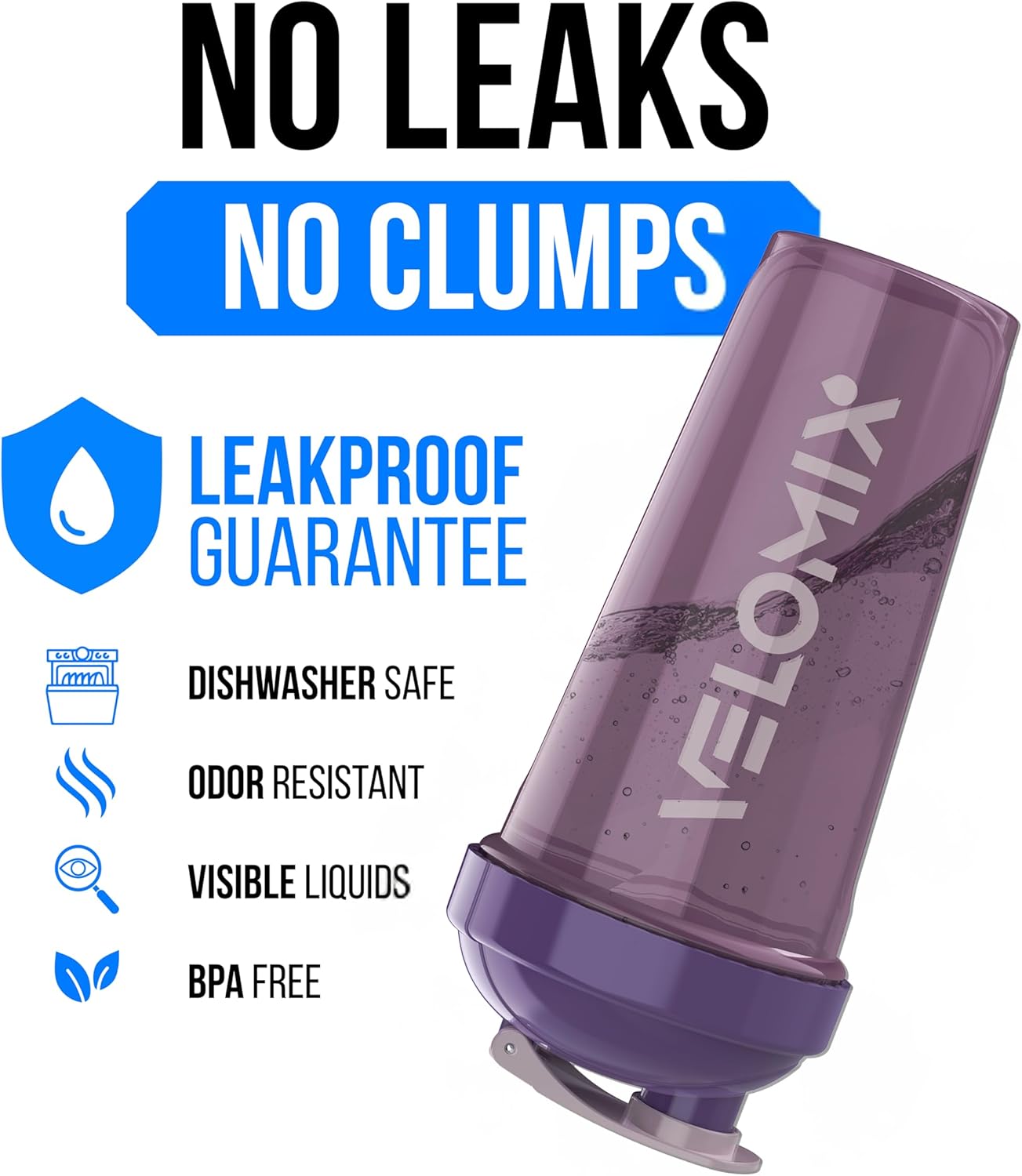 VELOMIX -2 Pack- 28 oz Protein Shaker Bottles for Protein Mixes - 2x Wire Whisk | Leak Proof Shaker Cups for Protein Shakes | Protein Shaker Bottle Pack (Black/Transparent)