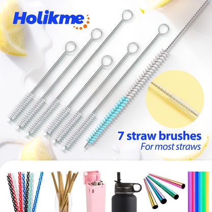 Holikme Bottle Brush Tube Cleaning Lab Set with Long Handle, Cup Cleaner for Washing Narrow Neck Beer Wine Decanter Pipes Lids Sinks Cap Covers, White