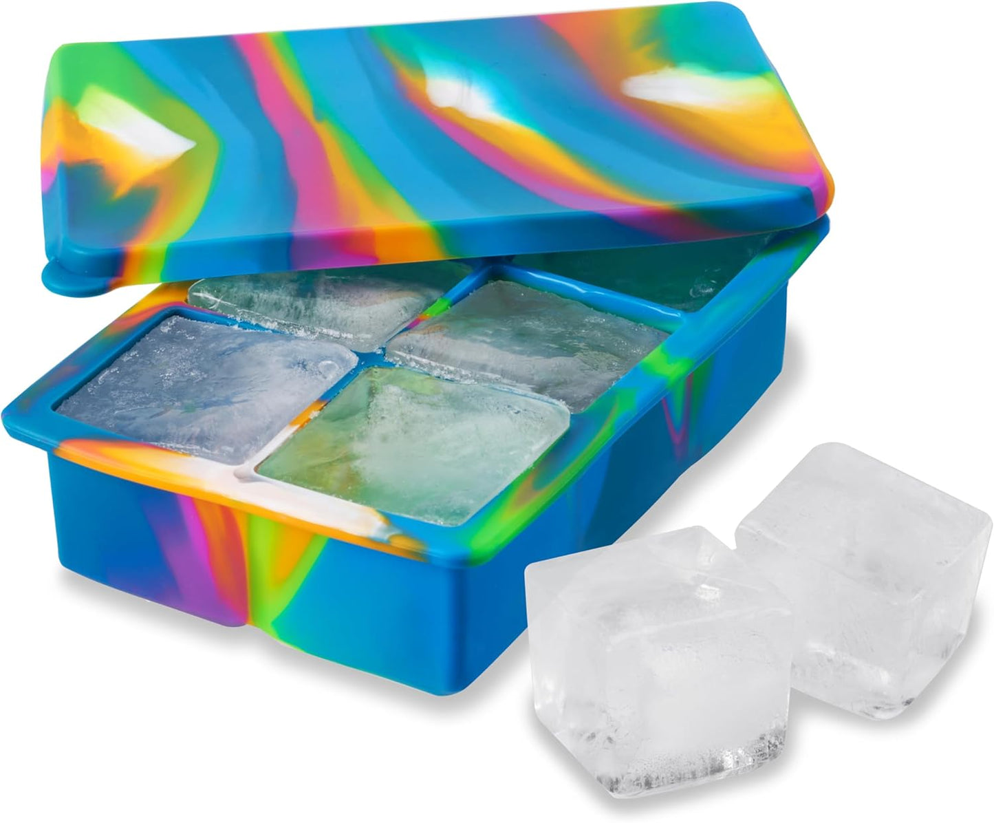 Host Ice Cube Tray, Makes Four 5-Inch Long Cubes, Durable Silicone Trays with Easy Release Design, Perfect for Water Bottles and Highball Glasses, Home Bar Accessories, Set of 1, Marble