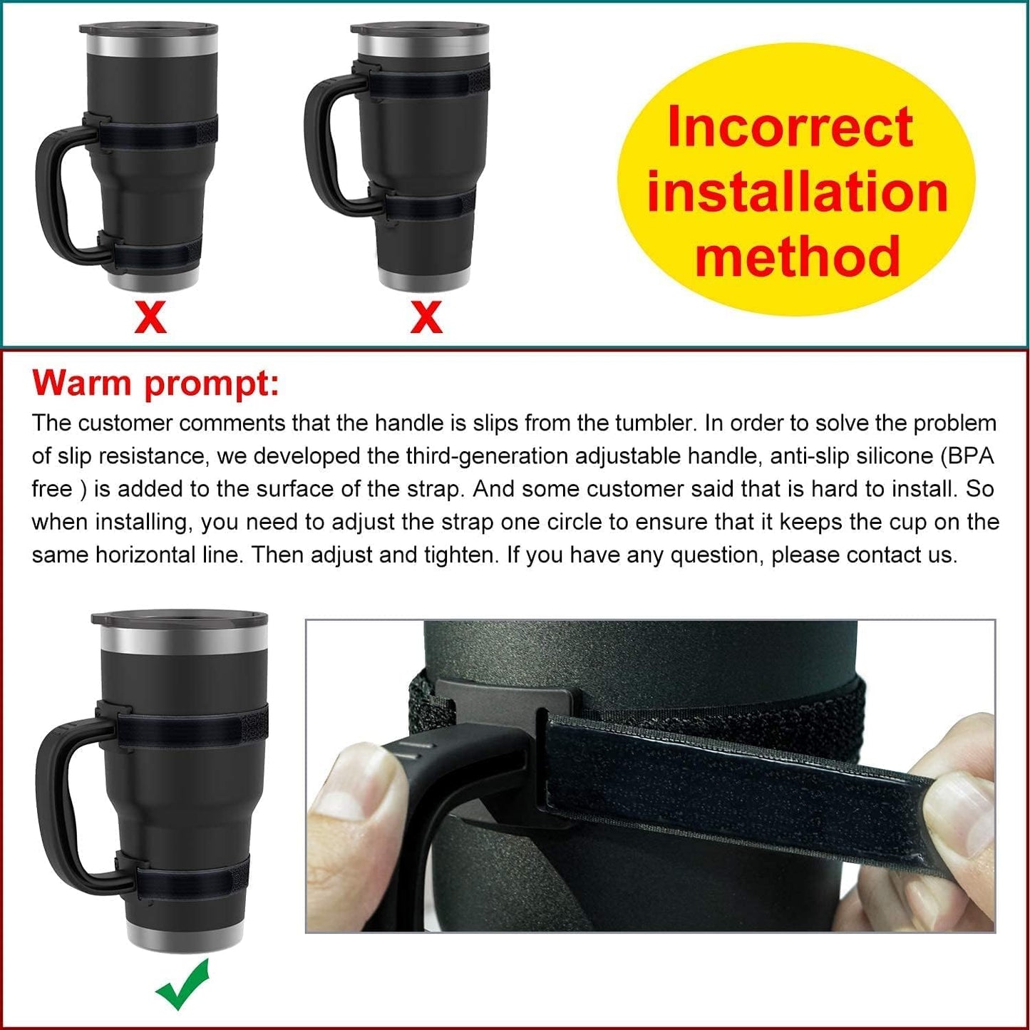 New Upgrade Anti-Slip Adjustable Tumbler Handle Fit for 20 Oz to 40 Oz All Brands Tumbler Cup of YETI, RTIC, Ozark Trail, Tervis, Corkcicle, Slm, Reduce Cold, Artic, Atlin, Bubba and SIC Etc